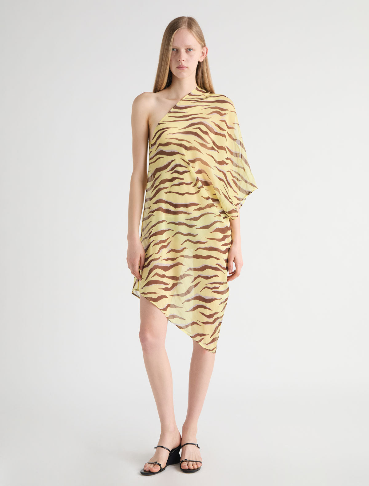 Bibbit long straight zebra print dress double position design yellow