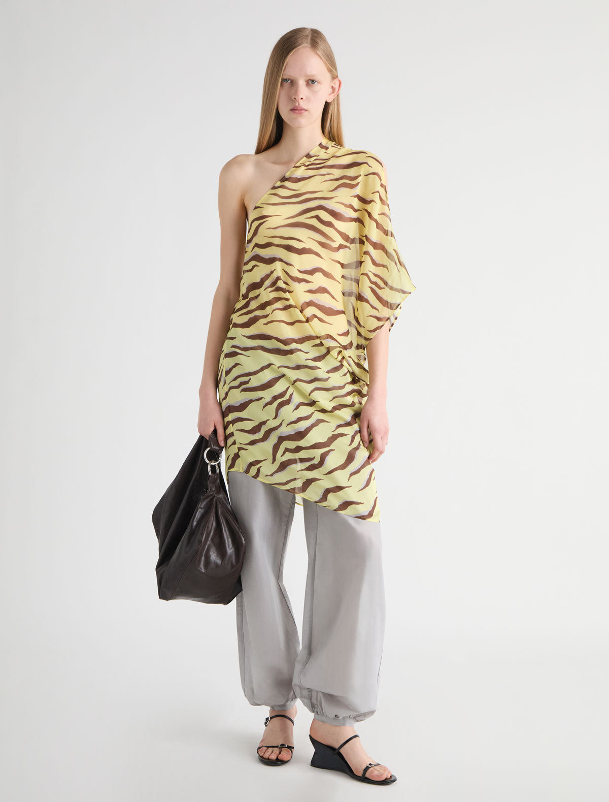 Bibbit long straight zebra print dress double position design yellow