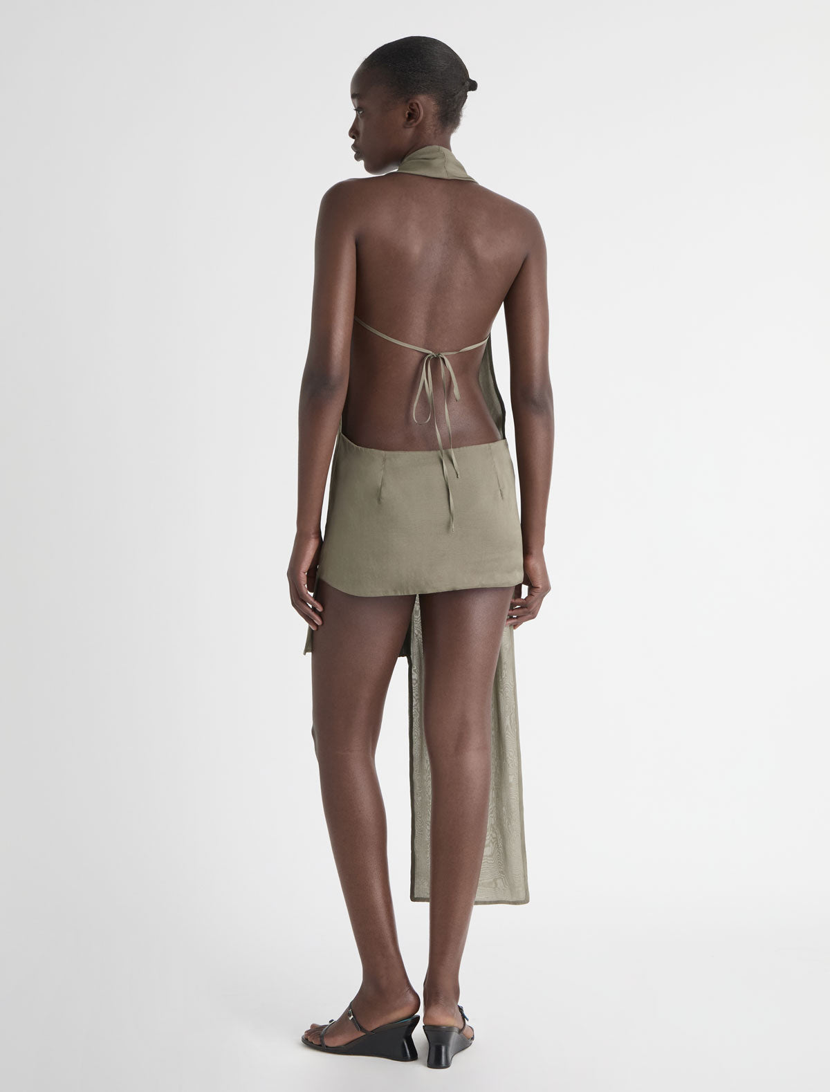 Jinno dress halter silk dress double slider front zip closure khaki