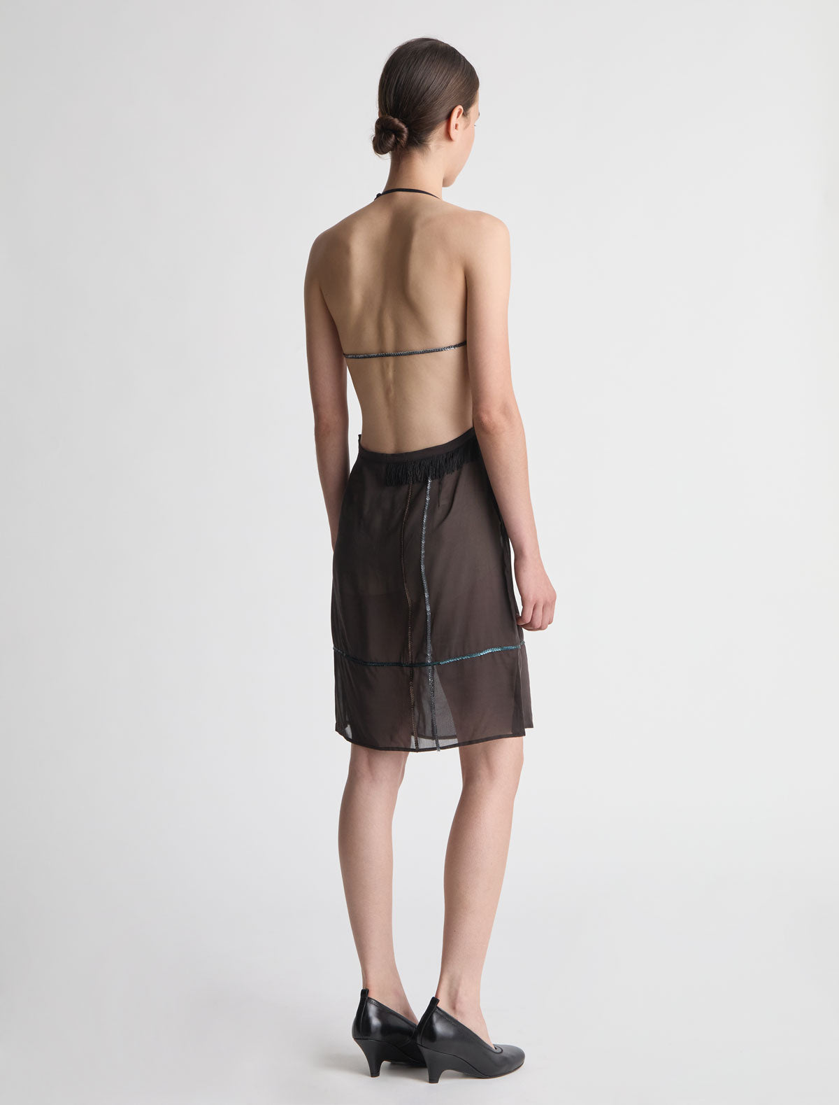 Senda dress sequin embroidery fringe detail hem brown