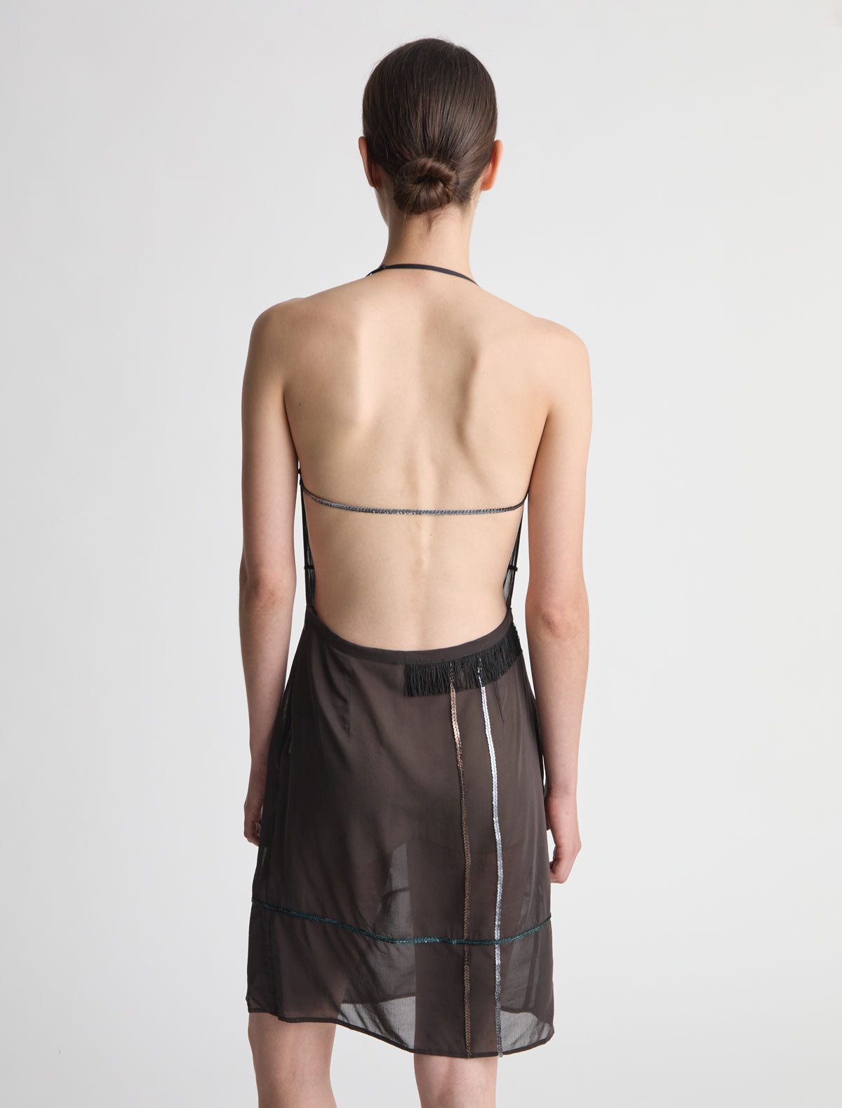 Senda dress sequin embroidery fringe detail hem brown