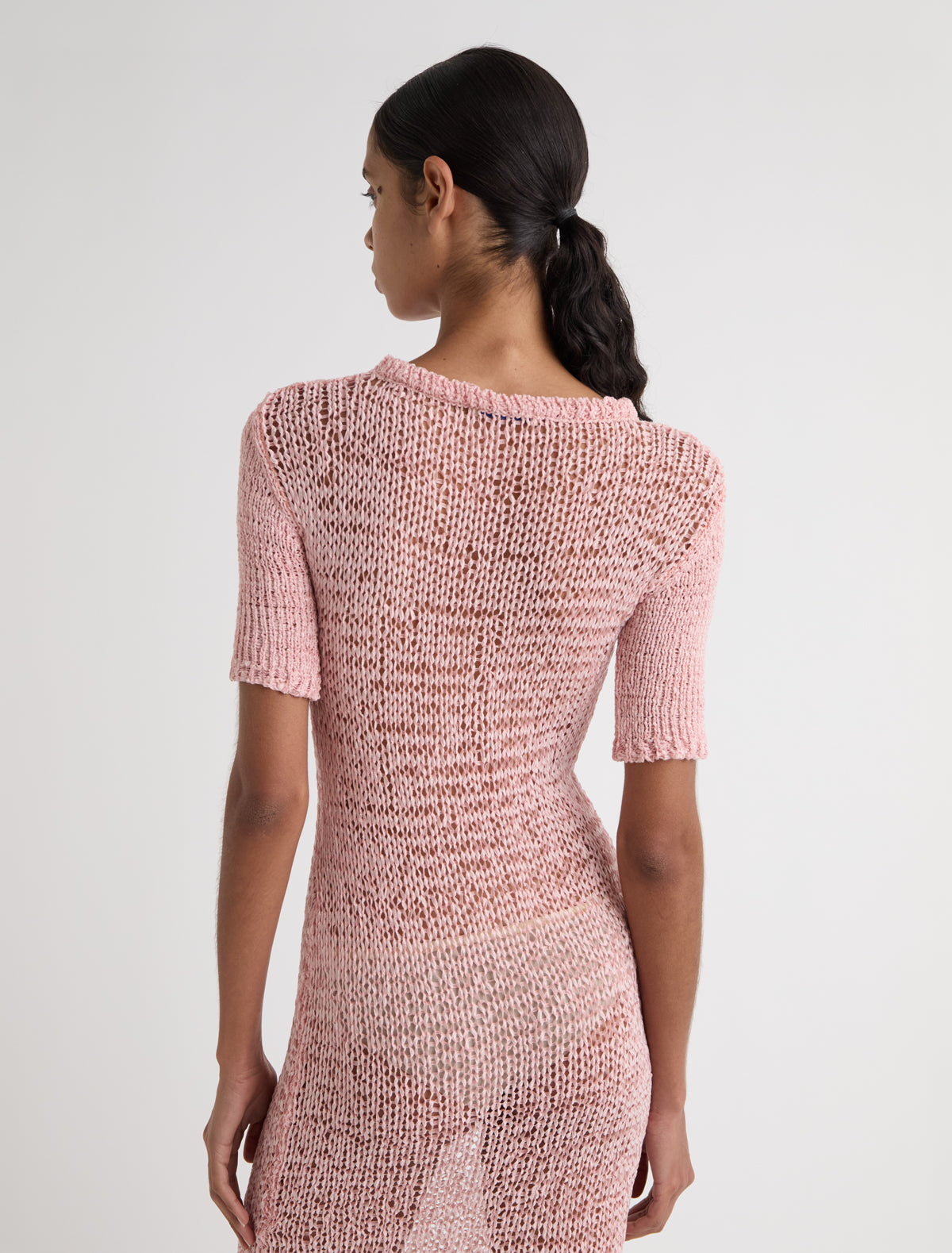 Vero long dress short sleeves neckline ruffled effect pink