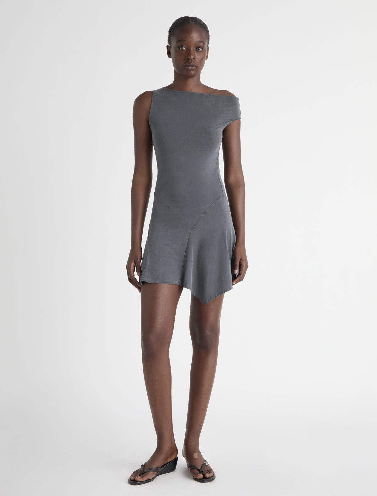 MINI YAUSI-Grey fitted, mini dress with asymmetric shoulders and flared bottom paloma wool MINI YAUSI-Grey fitted, mini dress with asymmetric shoulders and flared bottom paloma wool