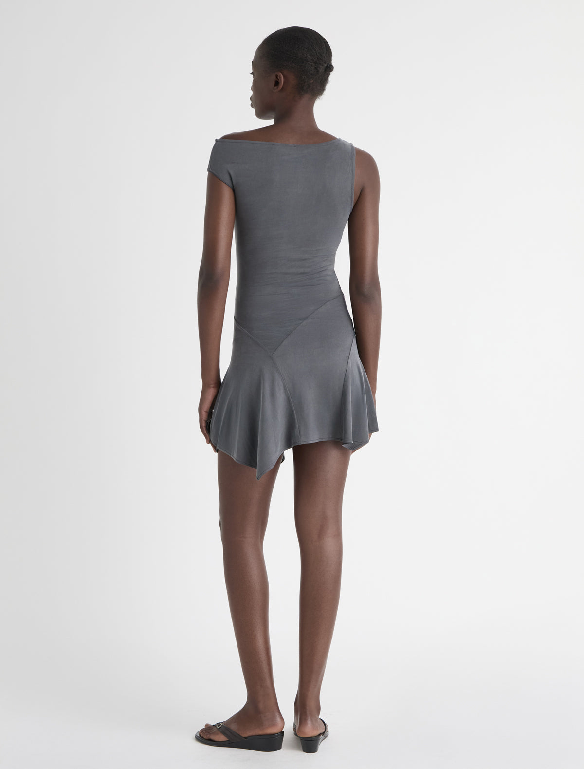 Mini yausi fitted dress asymmetric shoulders grey
