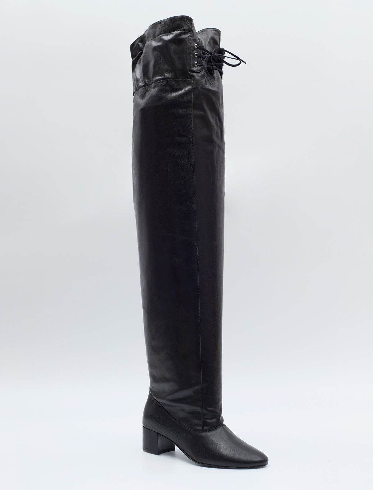 Tall victoria loose high rise leather boots front lacing black