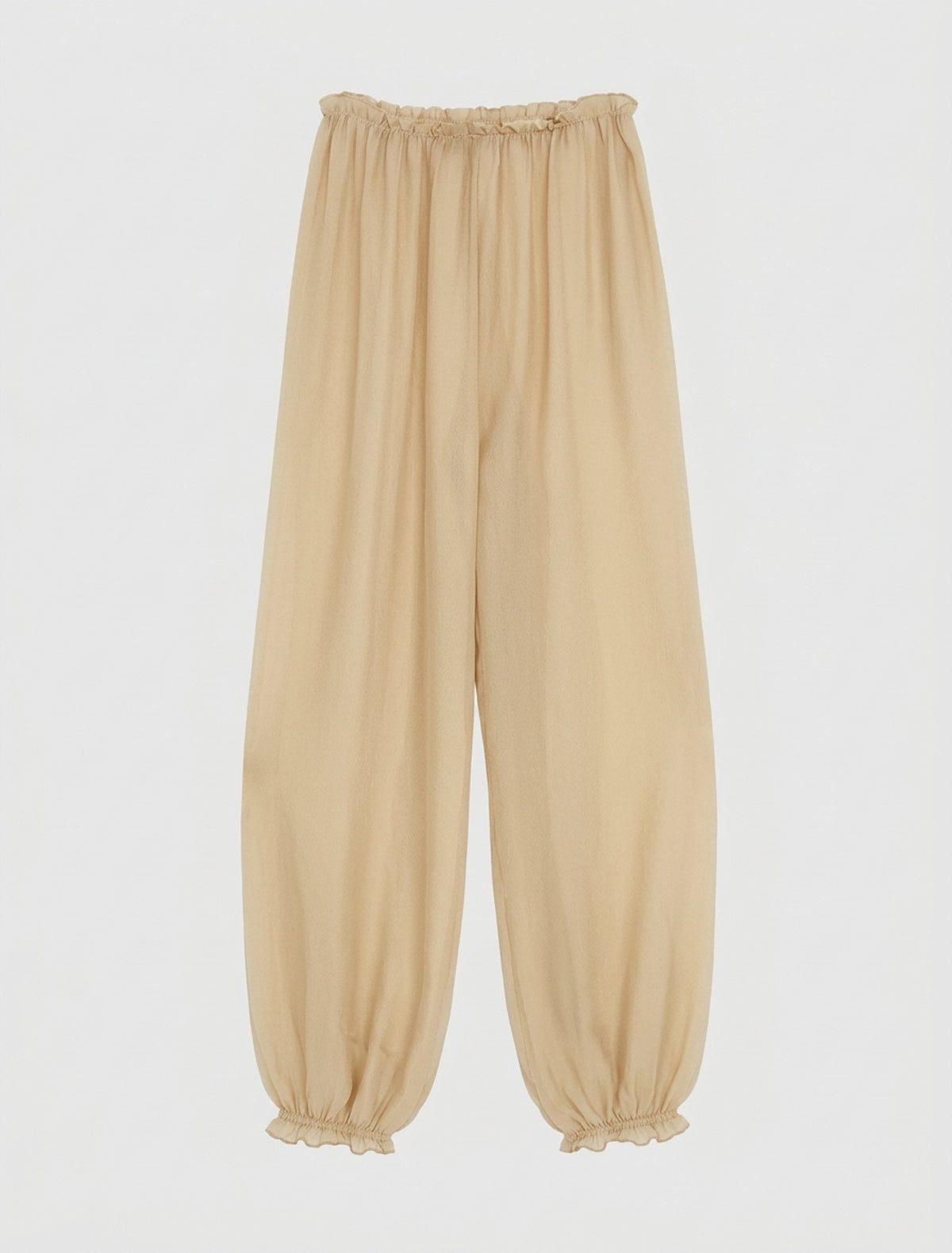 WEZA-Ecru delicate, sheer harem silk pants with elastic waistband