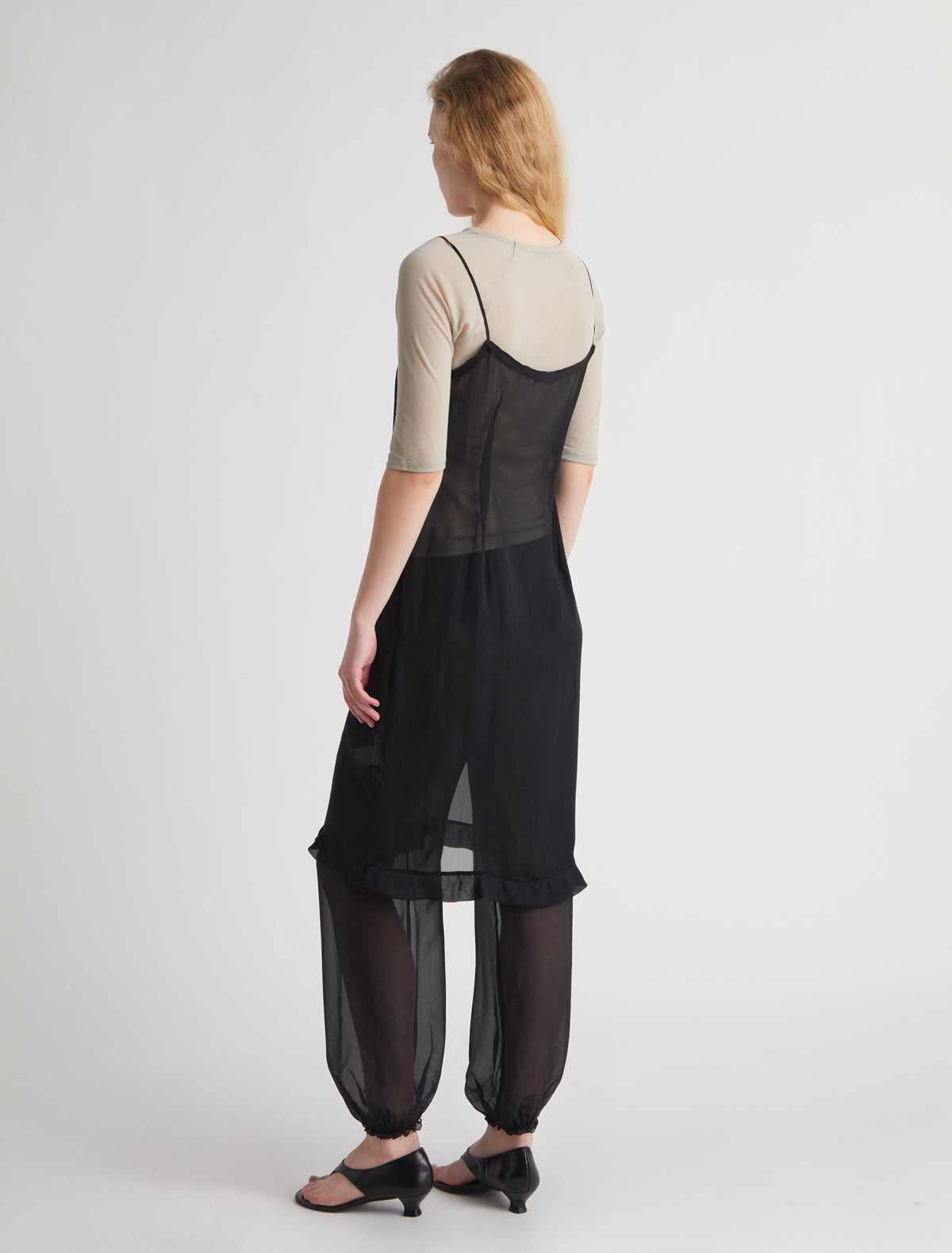 Weza delicate sheer harem silk pants elastic wasitband ankles black