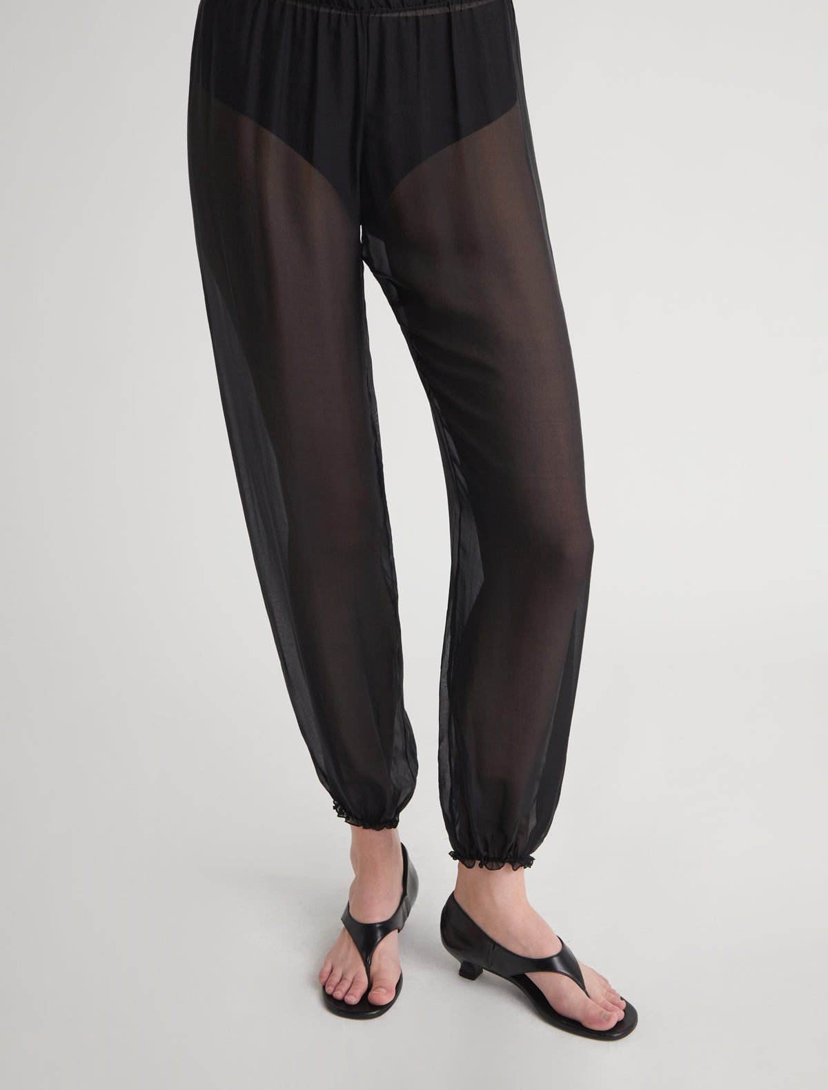 Weza delicate sheer harem silk pants elastic wasitband ankles black