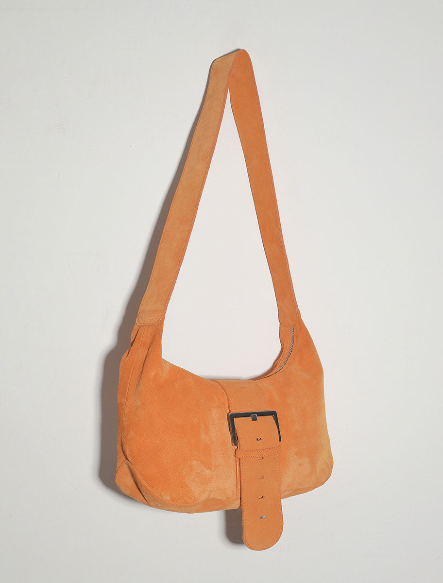 LEONORAOrange shoulder bag with wide strap and a large buckle