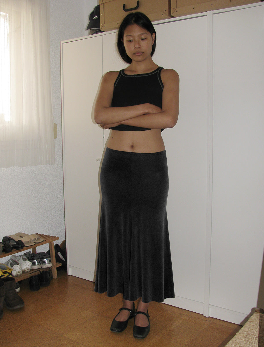 VICKY- Black flared cupro skirt