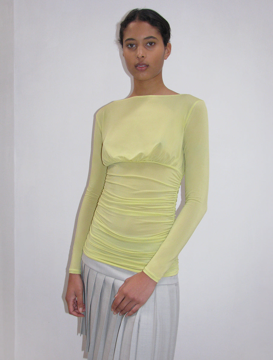 LIL-Yellow delicate, slightly sheer, long-sleeved drape top