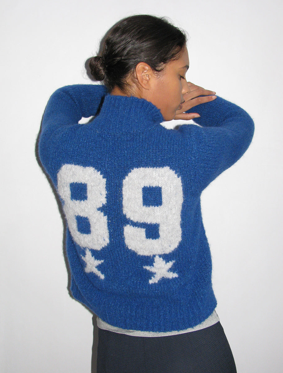 STADIUM-Soft knitted cardigan with '89' intarsia on the back and 