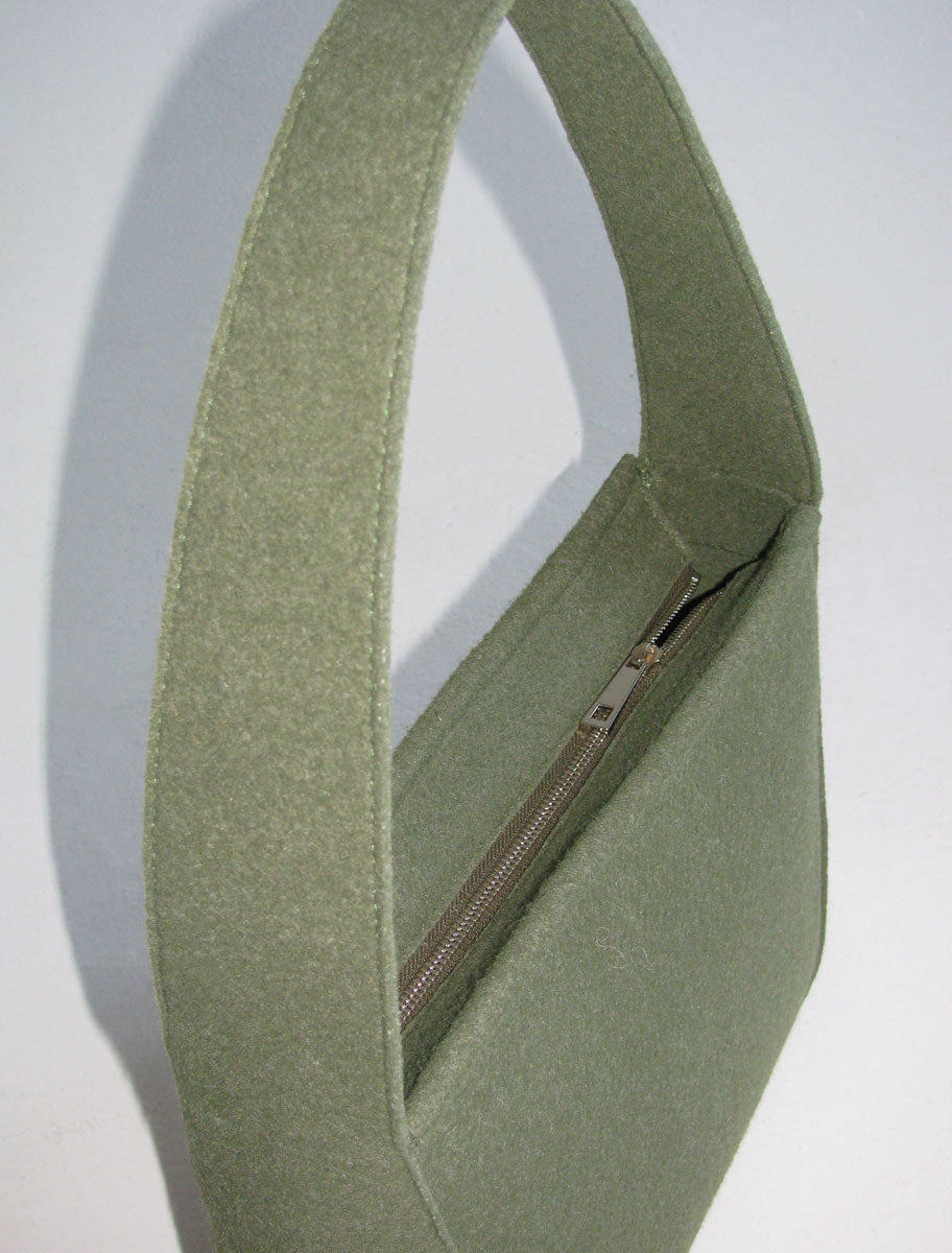 GLORY-Green felt shoulder bag with embroidered logo