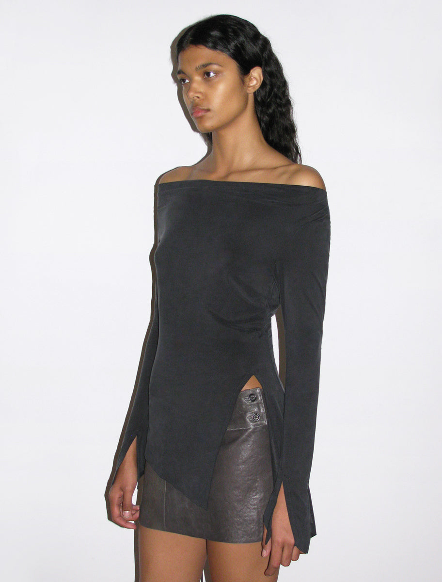 LOTTO-Asymmetric long-sleeved cupro top with cuffs and side slit