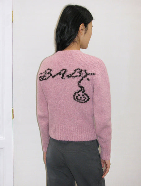 BABY-Soft v-neck knitted sweater with 'Baby' intarsia on the back