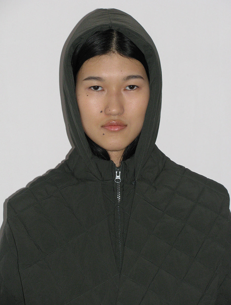 Otter long padded puffer removable scarf khaki