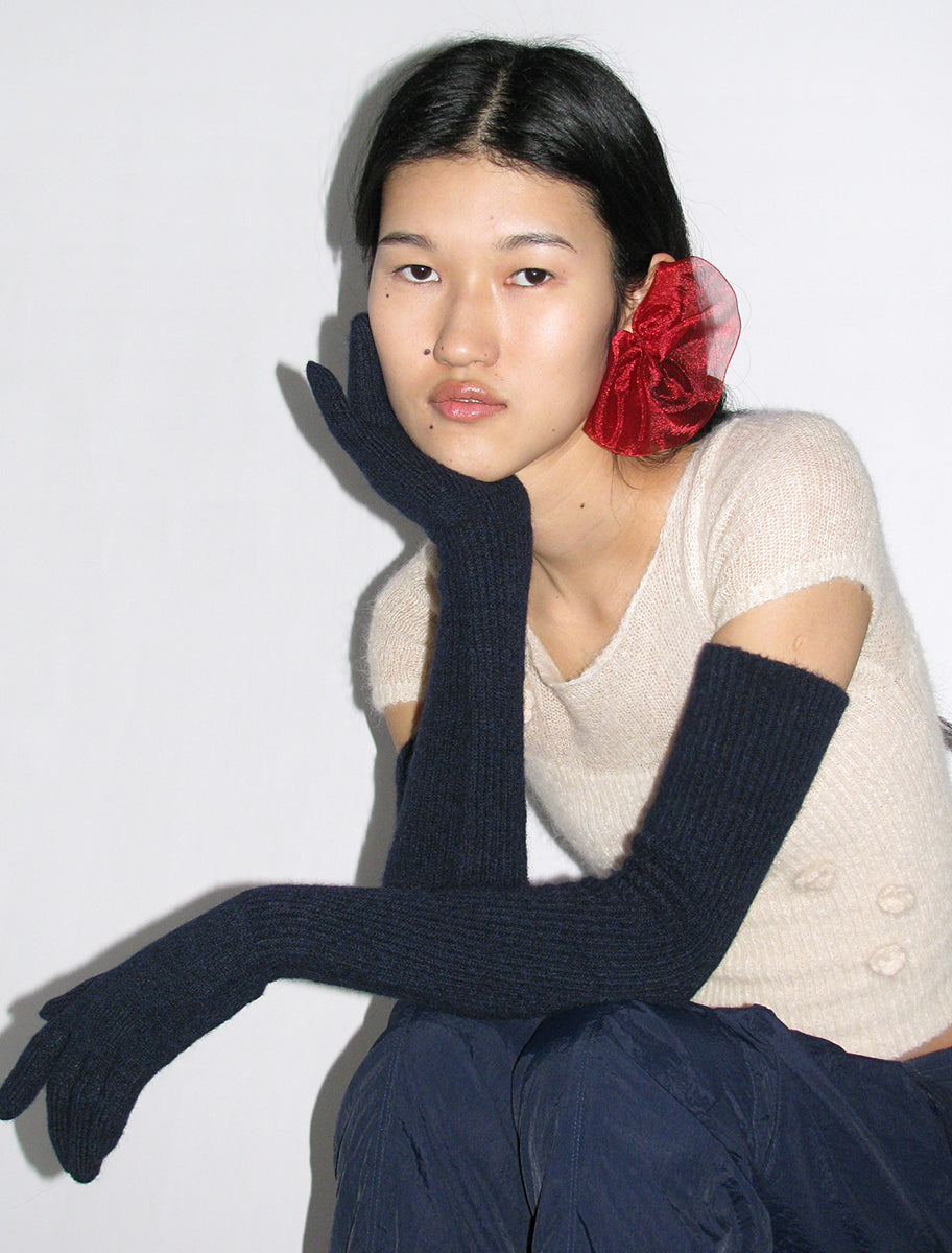 Pan long knitted gloves navy