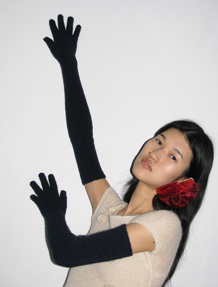 Pan long knitted gloves navy