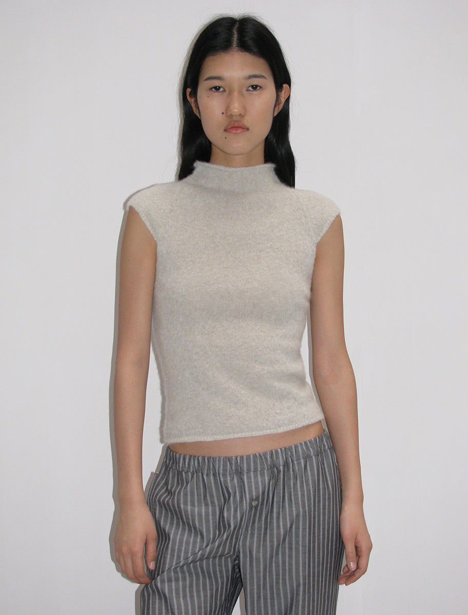 GUIDI-Grey delicate knitted top with chimney neck