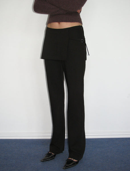 ARCHIVE-Brown mid-rise pants with overlapping fixed mini hip skirt