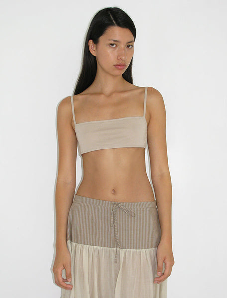 UTAH-Light beige delicate, slightly sheer strappy crop top