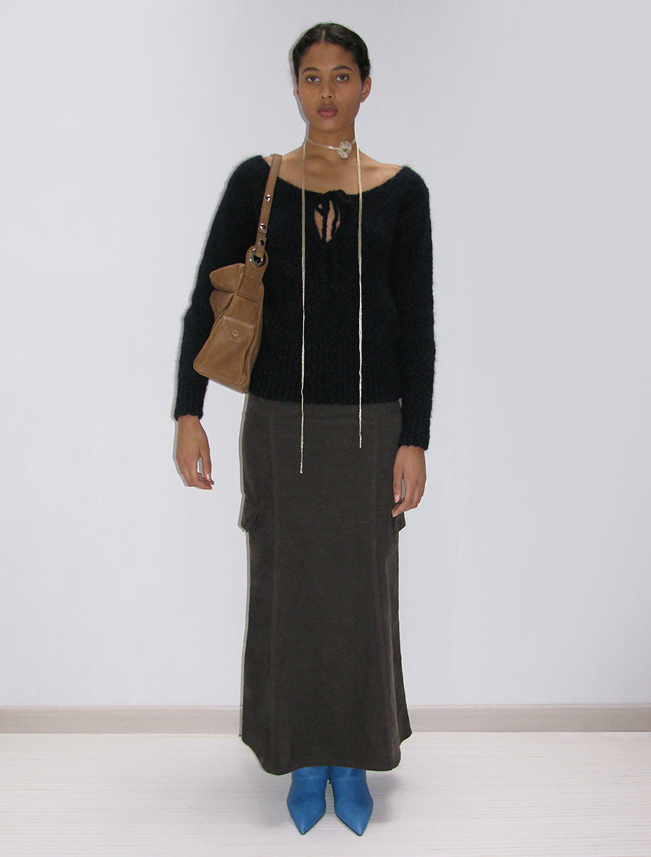 Brioche corduroy midi skirt pockets