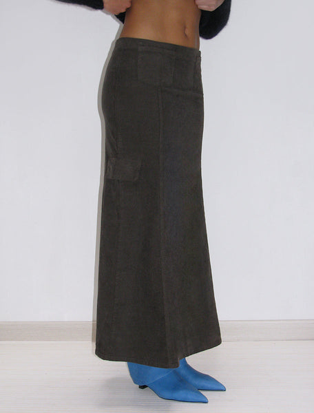 BRIOCHE-Low-waist corduroy long skirt with front and side pockets