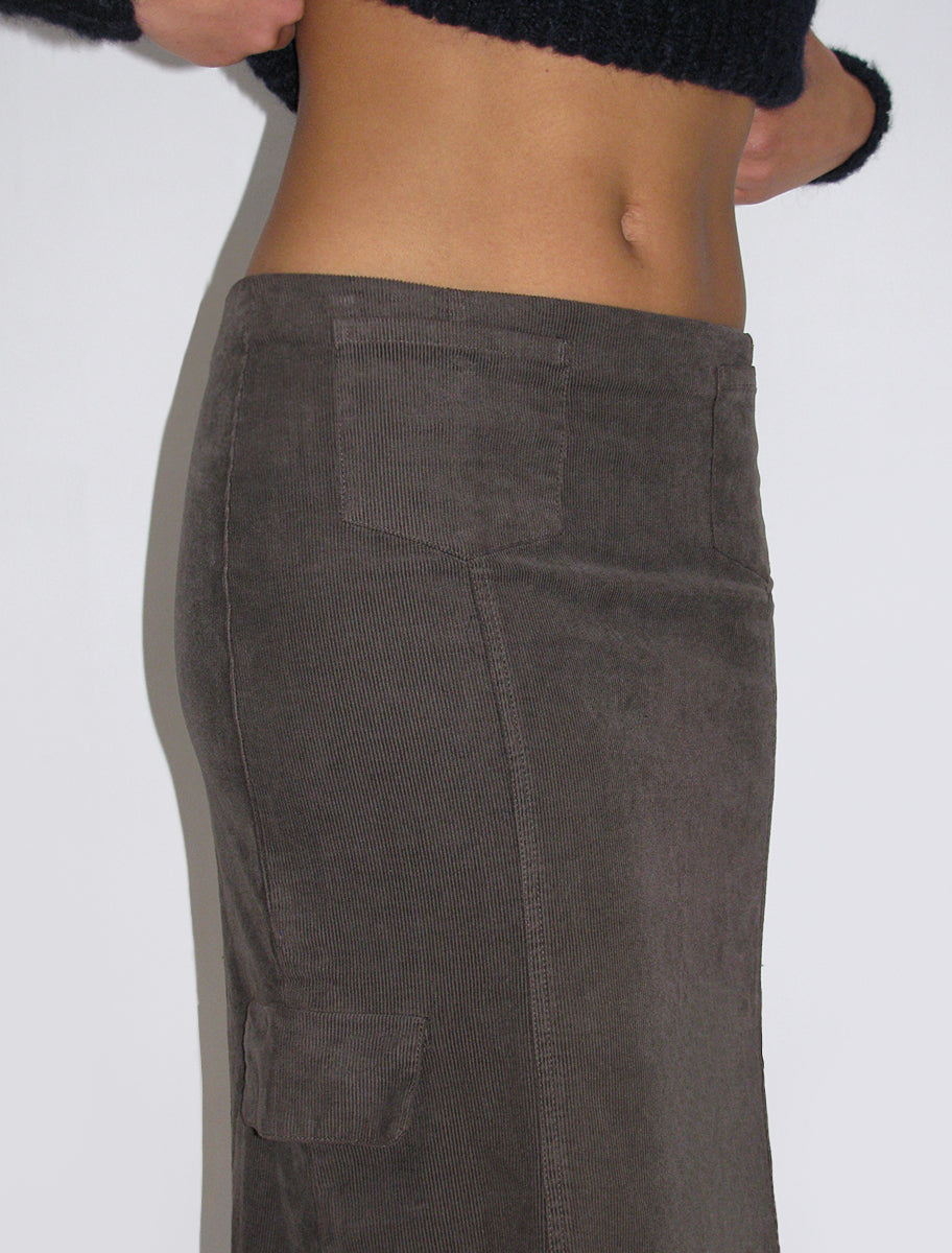 Brioche corduroy midi skirt pockets