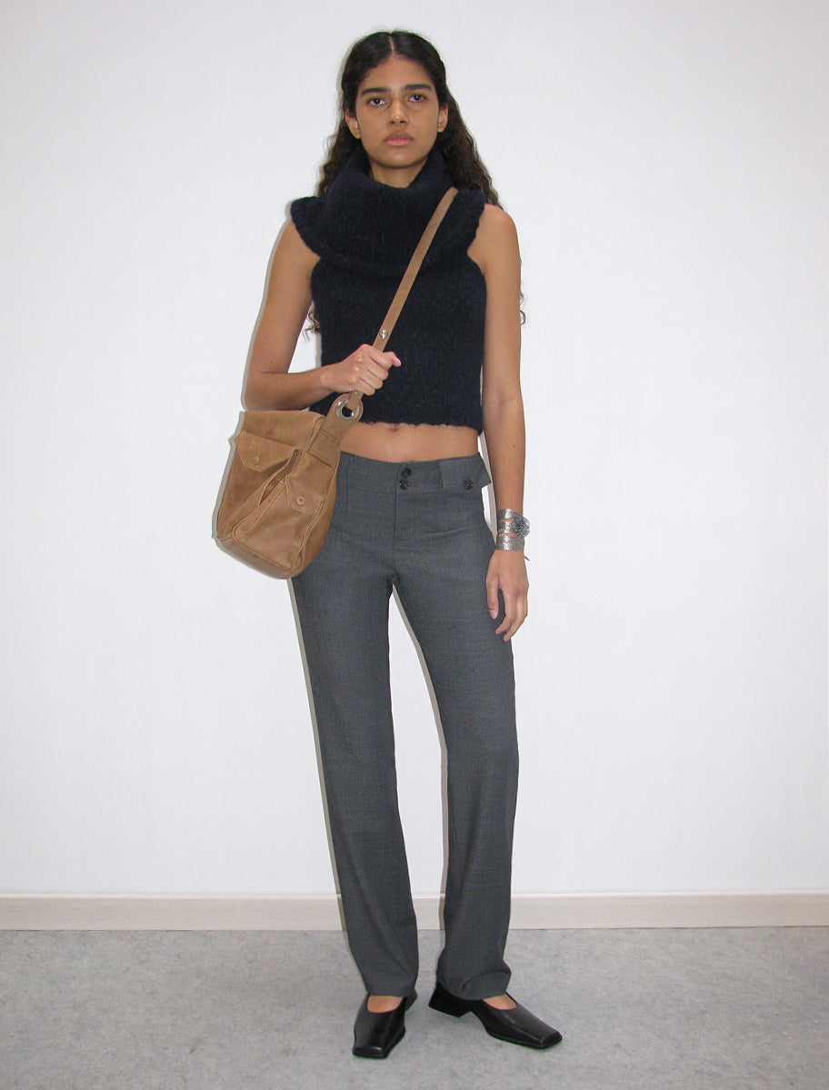 Groenlandia draped high neck knitted top navy