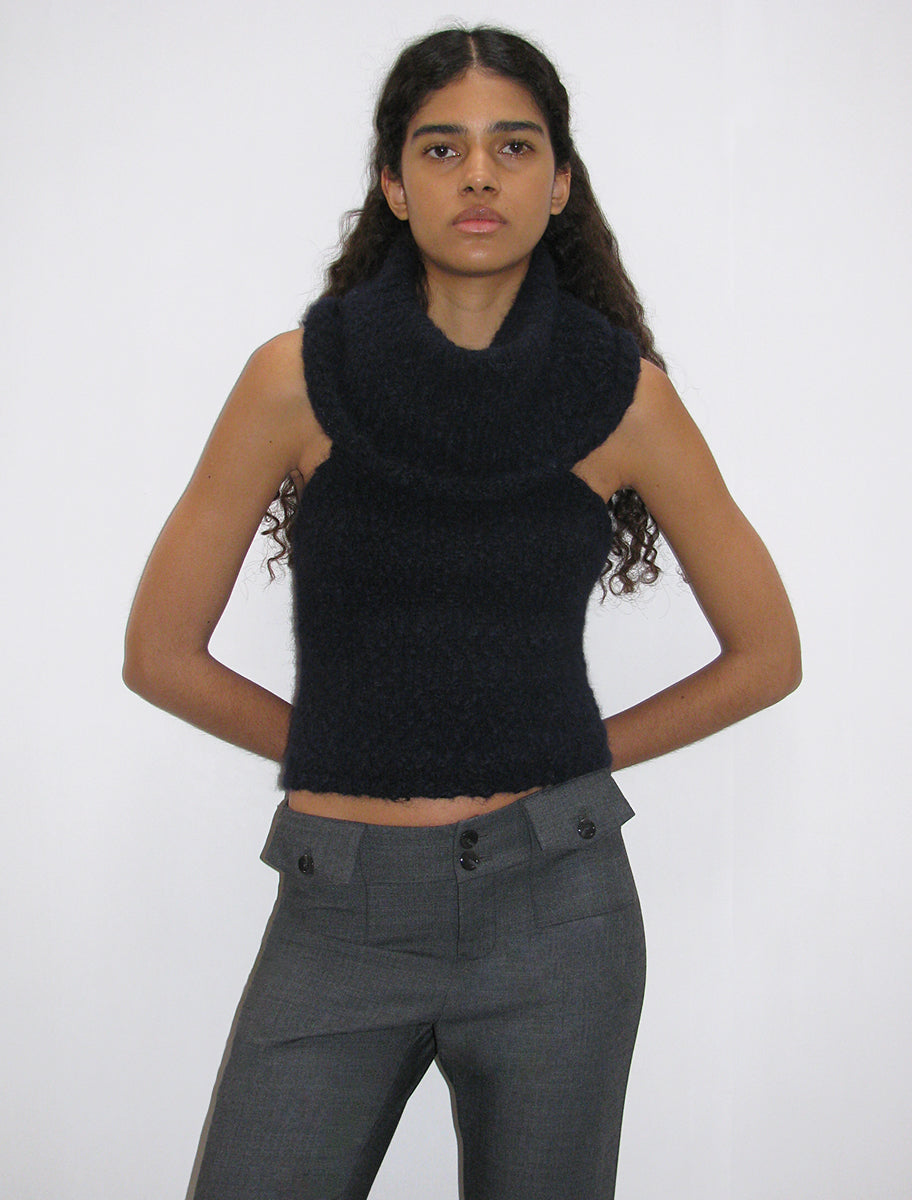 Groenlandia draped high neck knitted top navy