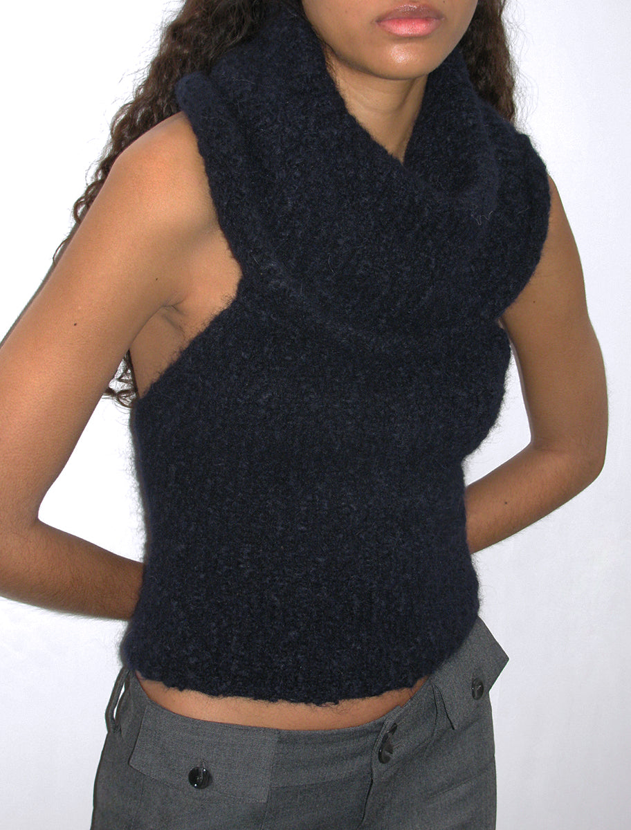 Groenlandia draped high neck knitted top navy
