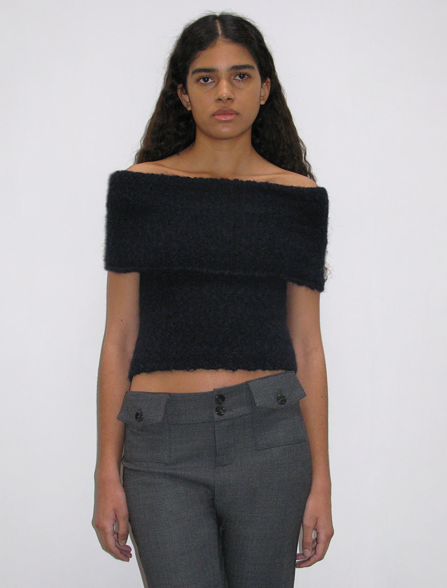 Groenlandia draped high neck knitted top navy