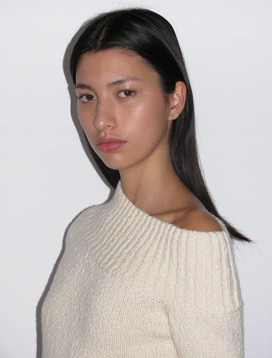 MARTI-Ecru soft asymmetric knitted sweater
