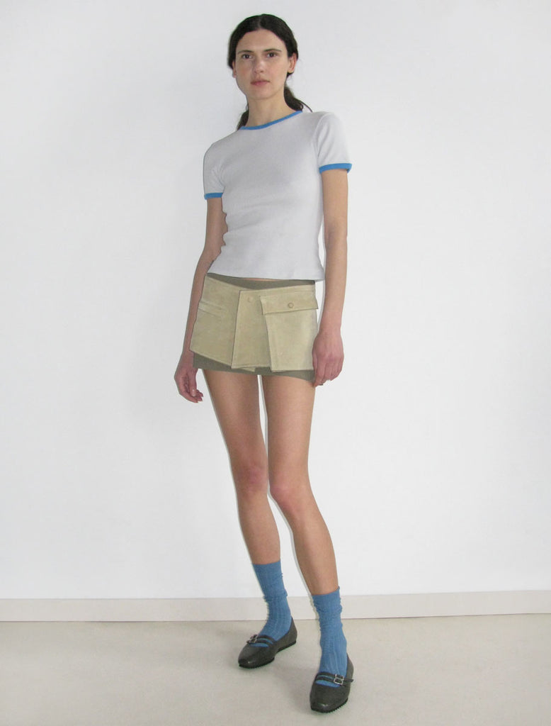PAULA-Sand Leather skirt/belt with magnet flap pocket