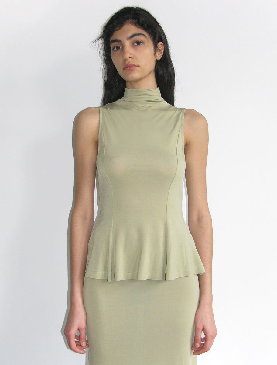 Campbell high neck sleeveless flared bottom top