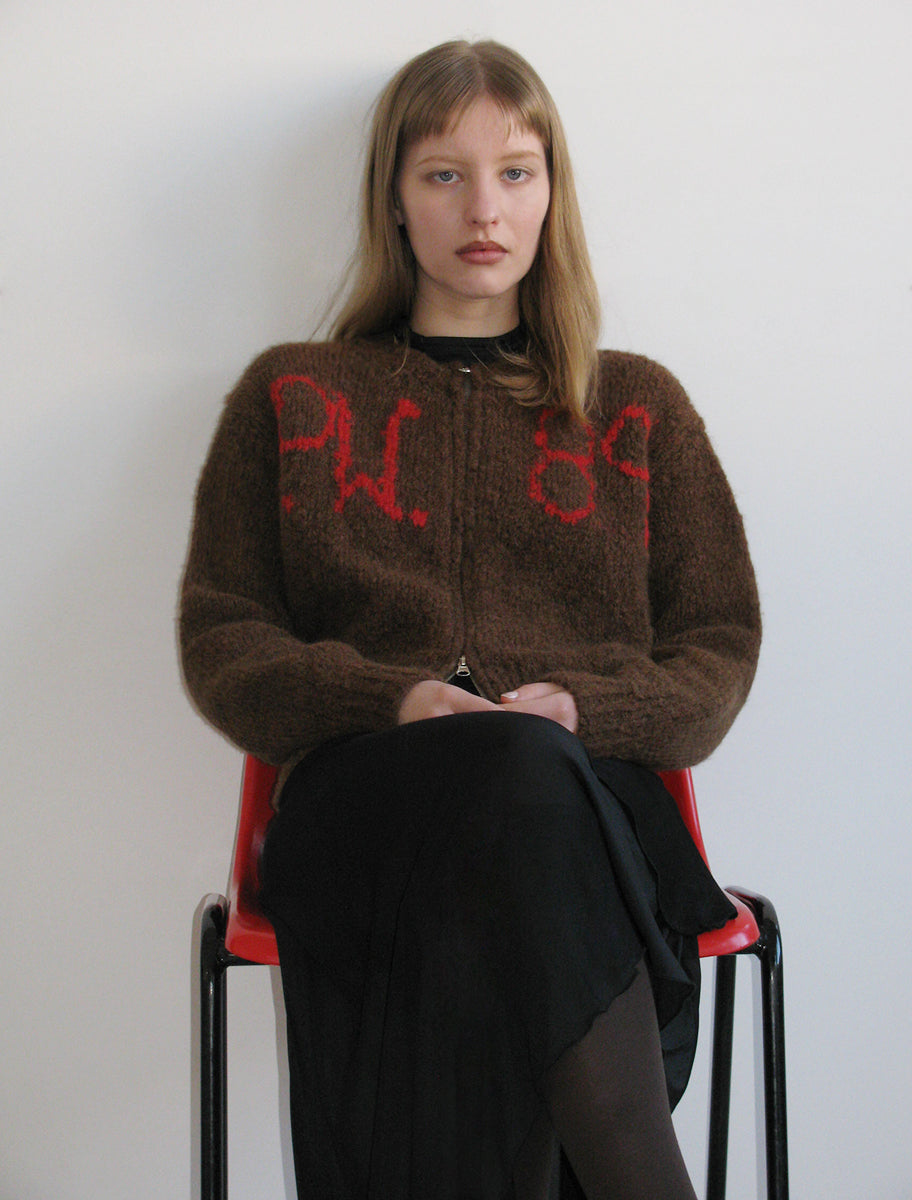 BEN PERDUT- Soft knitted zipper cardigan with intarsia on the chest