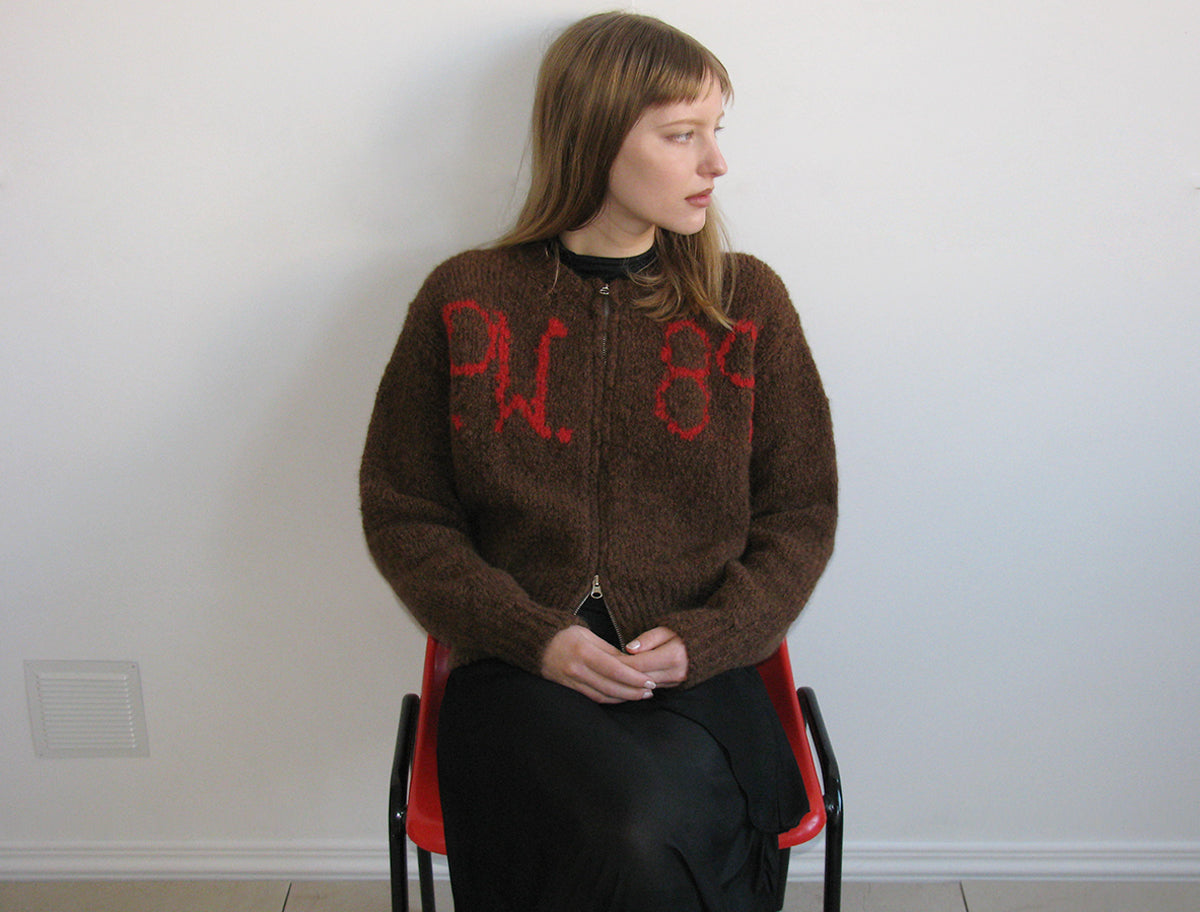 BEN PERDUT- Soft knitted zipper cardigan with intarsia on the chest