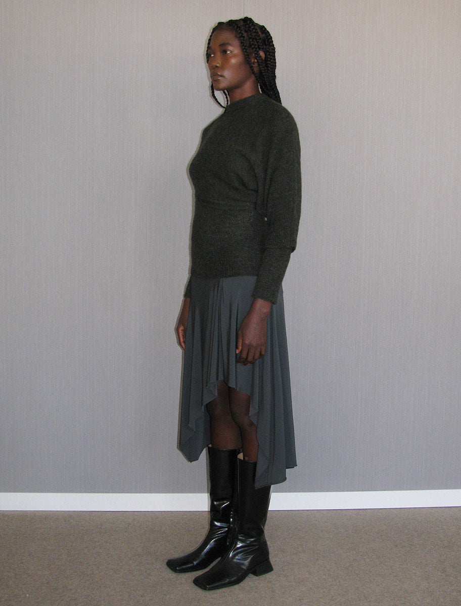 Carlita soft asymmetric knitted top detachable sleeves khaki