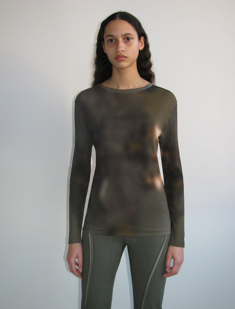 GAUSSIANO- Long-sleeved ribbed top with lumiere and mask print