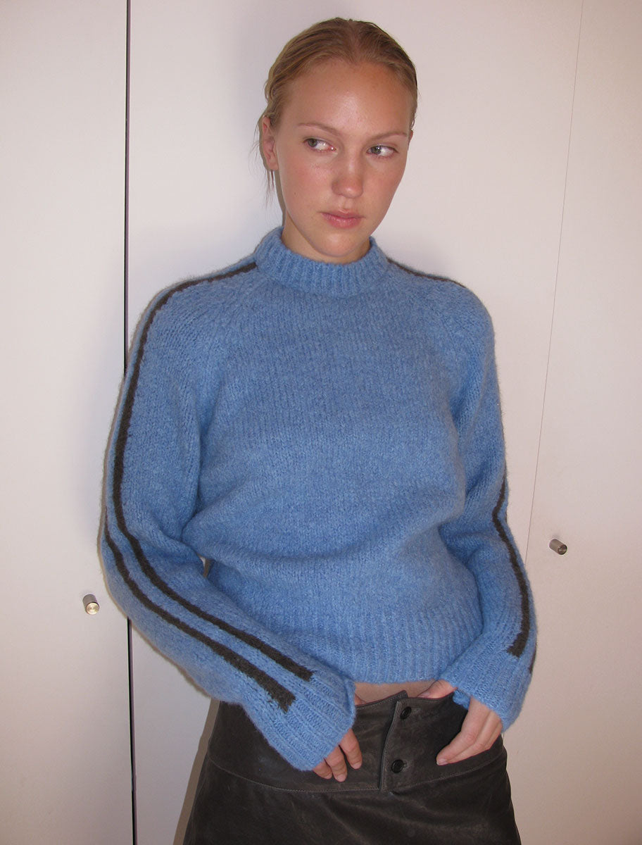 GRAND SLAM-Blue soft knitted sweater with sport runner seams on