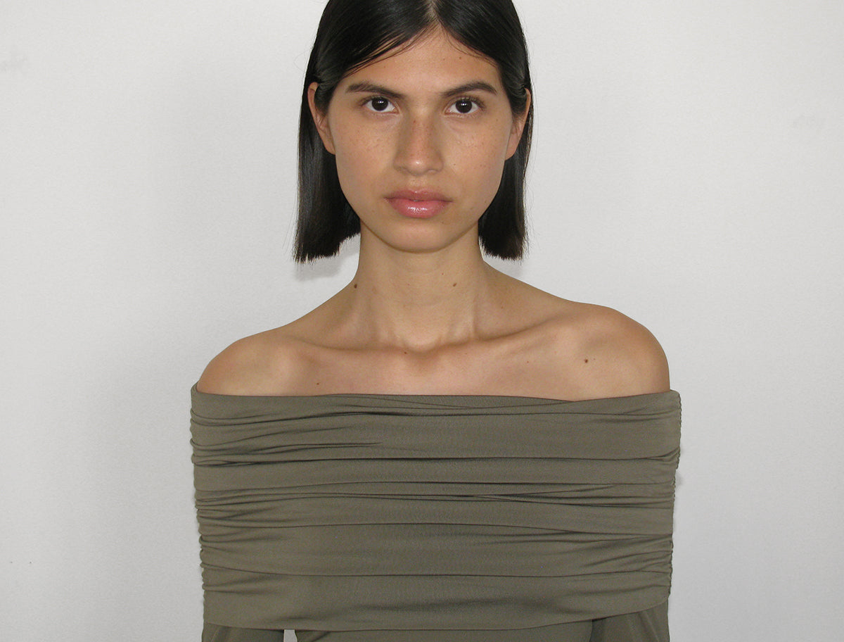 PICARA-Long-sleeved top, draped and gathered above the chest